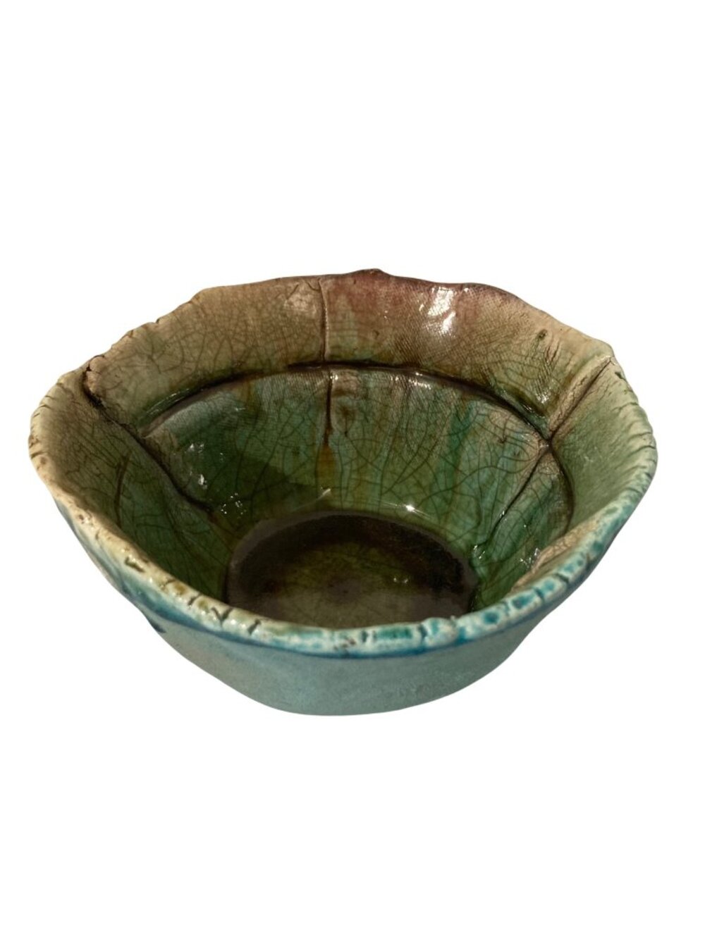 Art Pottery Decorative Bowl With Crackle Glaze Signed SA